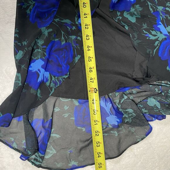 Lulus Elegant Entrance Rose Halter Dress Blue Black Wedding Asymmetrical Sz Lg - Picture 8 of 9